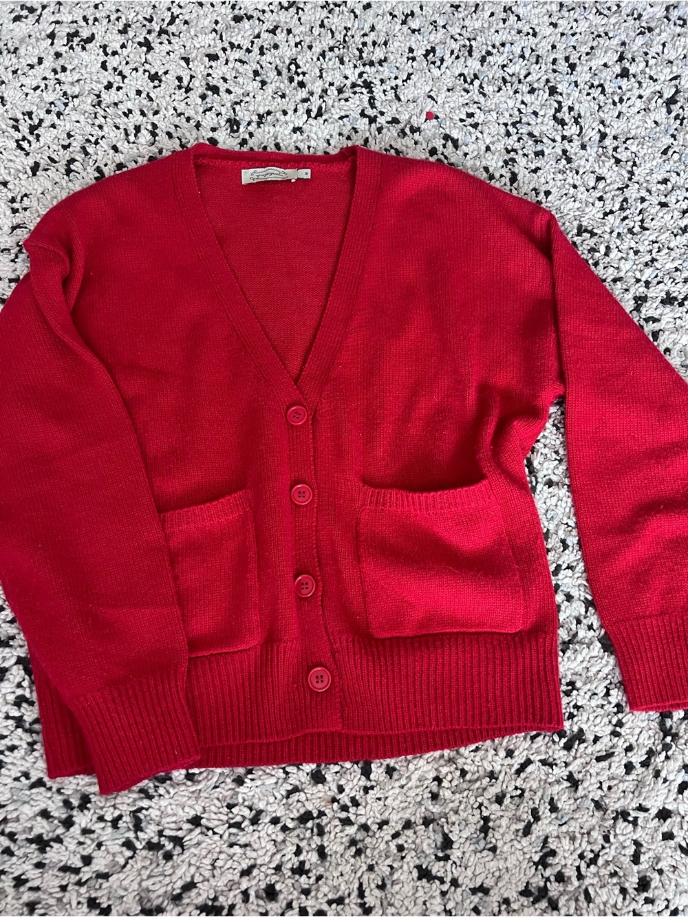 Propaganda Red Button-Front V-Neck Pocket Cardigan